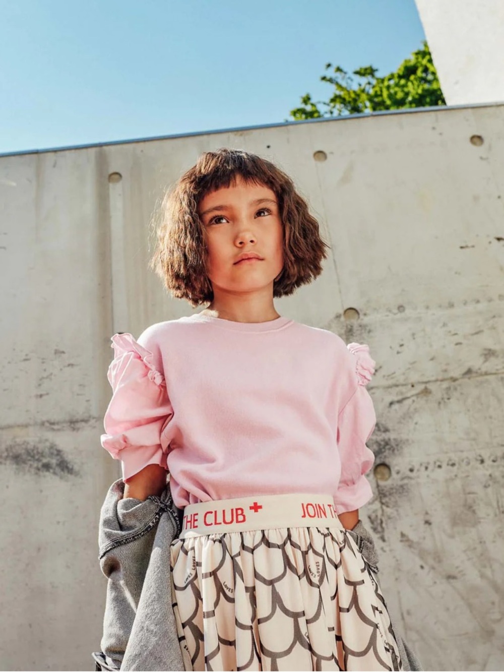 Beau Loves Girls’ Pink Frill Sweatshirt Top/Black Scales Tulle Skirt—4/5T